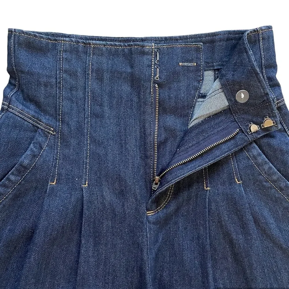 La Vie Rebecca Taylor Pleated High Rise Jeans Dark Indigo Wash 26